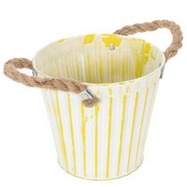 Artikel Emmer voor planten, plantenbak met handvatten, metalen decoratie roze/groen/geel shabby chic Ø16,5cm H15cm 3-delige set