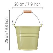 Artikel Metalen emmer bloempot met handvat, groen/geel, 20x17,5x16 cm, 2 stuks