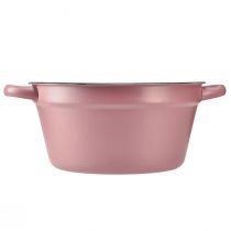 Artikel Emmer met handvatten metalen plantenbak roze Ø22,5cm H10,5cm