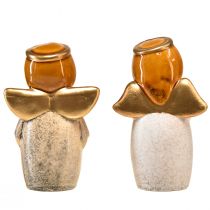 Artikel Decoratieve engelfiguren - Crème en wit met gouden accenten, 13 cm - Hemelse verfraaiing voor uw huis - Pakket van 2