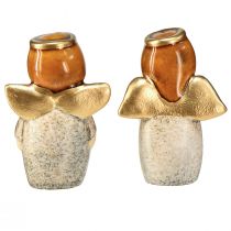 Artikel Charmant engelenduo van keramiek in crèmewit met gouden accenten - 8,6 cm - Hemelse decoratieve figuren - 2 stuks
