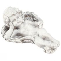 Artikel Engel liggend sierfiguur grafdecoratie grijs polyresin 22cm