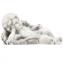 Artikel Engel liggend sierfiguur grafdecoratie grijs polyresin 22cm
