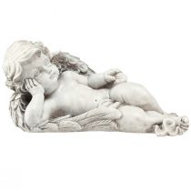 Artikel Engel liggende grafdecoratie polyresin grijs wit 31×16cm