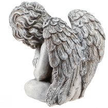 Artikel Engel zittend sierfiguur grafdecoratie grijs polyresin H18cm