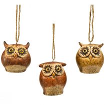Artikel Schattige uilenhangers - Rustieke bruine tinten, 5,6 cm - Perfecte decoratie voor herfst en Kerstmis - Pakket van 3