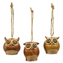 Artikel Schattige uilenhangers - Rustieke bruine tinten, 5,6 cm - Perfecte decoratie voor herfst en Kerstmis - Pakket van 3