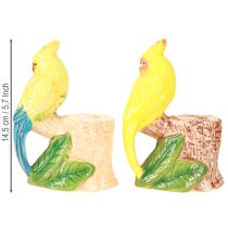 Artikel Exotische kaarsenhouder keramiek vogels handbeschilderd H14,5cm 2 stuks