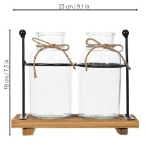 Artikel Decoratieve flesvaas, glas en hout, 23x12x19,5 cm, 2 stuks