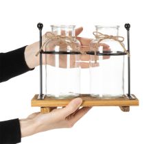 Artikel Decoratieve flesvaas, glas en hout, 23x12x19,5 cm, 2 stuks