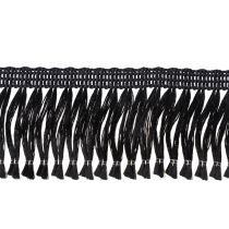 Artikel Zwart lint met franjes 4 cm, koordversiering, decoratieve lurex met franjes 25 m