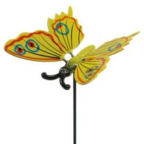 Vlinder op stok 17cm geel