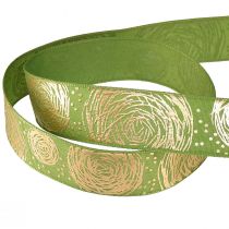 Artikel Cadeaulint met gouden rozen Groen sieradenlint 25mm 15m