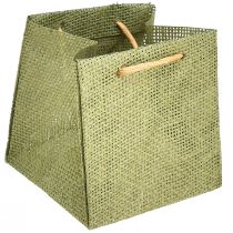 Artikel Cadeauzakjes papier geweven look groen 12x12cm 12 st
