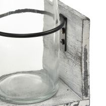 Artikel Rustieke flessenset in houten steun - 3 glazen flessen, grijswit, 24x8x20 cm - Veelzijdig ter decoratie