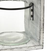 Artikel Rustieke glazen containerset in een grijs en witte houten standaard - 27,5x9x11 cm - Veelzijdige opberg- en decoratieve oplossing