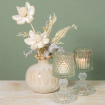 Artikel Glazen theelichthouder met voetstippen en groeven H15cm 2 stuks