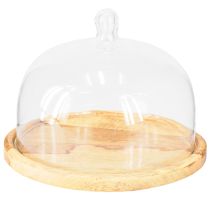 Artikel Glazen stolp met houten plaatdecoratie kaasstolp Ø22cm H16.5cm