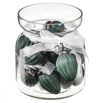 Artikel Glazen kegels voor het ophangen van kerstdecoratie glas groen mat Ø10cm 18 stuks in een glas