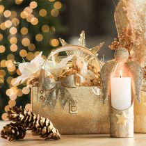 Artikel Glitterstrik, decoratieve strik, goudkleurig met clip, 11 cm, 4 stuks