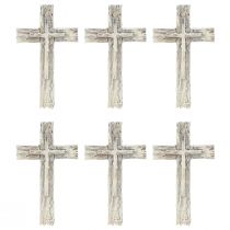 Artikel Grafdecoratie kruis rustiek grijs wit polyresin 12×7cm 6 st