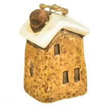 Artikel Hangende huisjes van keramiek - Verschillende tinten bruin, met sneeuw bedekte daken - Charmante kerstdecoratie - Pakket van 6