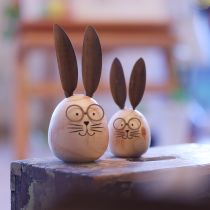 Artikel Eivormig konijnenfiguurtje met karakter voor lente- en seizoensdecoratie, 14 cm, 3 stuks