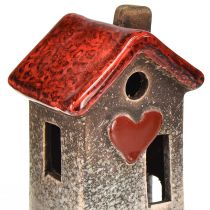 Artikel Romantische keramiekhuisjes met hartmotief – rood en natuurtinten, 11 cm – liefdevol vormgegeven winterdecoratie – 3 stuks