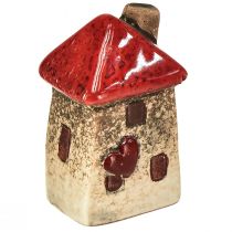 Artikel Keramieken huis met rood dakraam en hart - 6 cm - Idyllische decoratie voor huis en tuin - 6 st