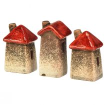 Artikel Keramieken huis met rood dakraam en hart - 6 cm - Idyllische decoratie voor huis en tuin - 6 st