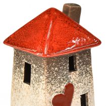 Artikel Liefdevolle keramische huisjes - hartdesign, rood en naturel, 17,5 cm - romantische decoratie voor in huis, 2 stuks