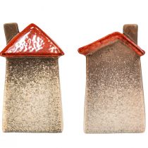 Artikel Liefdevolle keramische huisjes - hartdesign, rood en naturel, 17,5 cm - romantische decoratie voor in huis, 2 stuks