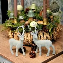 Artikel Hert decoratief rendier groen grijs kalf geflockt 20cm set van 2