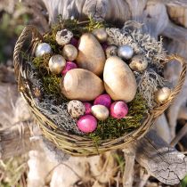 Artikel Houten eieren mangohout in jute net Paasdecoratie naturel 7-8cm 6 st.
