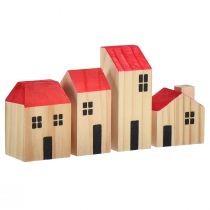 Artikel Houten huis decoratieve huizen hout naturel rood 4 st