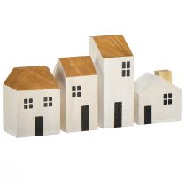 Artikel Houten huis decoratieve huizen hout wit bruin 4,5-8cm 4 st