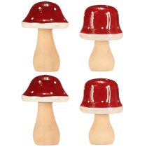 Artikel Houten paddenstoelen, decoratie, hout, FSC, roodbruin, H6,5/7 cm, 4 stuks