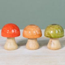 Artikel Houten paddenstoelen herfstdecoratie paddenstoelen groen rood oranje H6,5cm 9 stuks