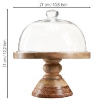 Artikel Houten bord met glazen koepel, decoratieve glazen bel, Ø27cm H31cm