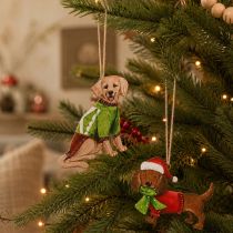 Artikel Kerstversiering met hond, decoratieve hangversiering, hond met sjaal en muts, 12 cm, 2 stuks