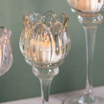 Artikel Glazen kaarsenhouder in de vorm van een bloem, voor elegante tafeldecoratie, evenementen en bruiloften, 22 cm