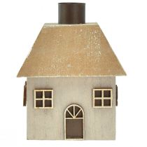 Artikel Kerstkaarshouder, houten huisje, grijs, 9×9×11cm, 2 stuks