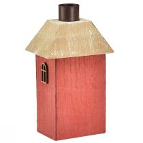Artikel Kaarsenhouder huis hout rode stok kaarsenhouder H14,5cm 2 stuks