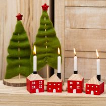 Artikel Kaarsenhouder houten decoratief houten huis rode en witte slinger 23cm