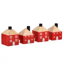 Artikel Kaarsenhouder houten decoratief houten huis rode en witte slinger 23cm