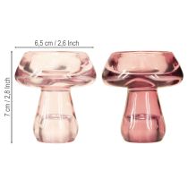 Artikel Kaarsenhouder paddenstoel waxinelichthouder glas bes Ø6,5cm H7cm 2 stuks