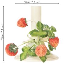 Artikel Metalen kandelaar met aardbeienversiering, zomercrème, H13cm