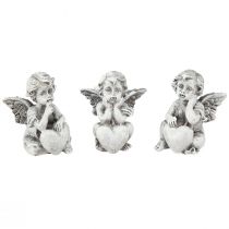 Artikel Engeltje met hart grafdecoratie figuur grijs H5,5cm 6 st