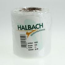 Artikel Wit kranslint 100 mm x 25 m, geschikt voor rouwbloemen.