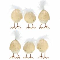 Artikel Kuiken in de eierschaal wit, creme 6cm 6st